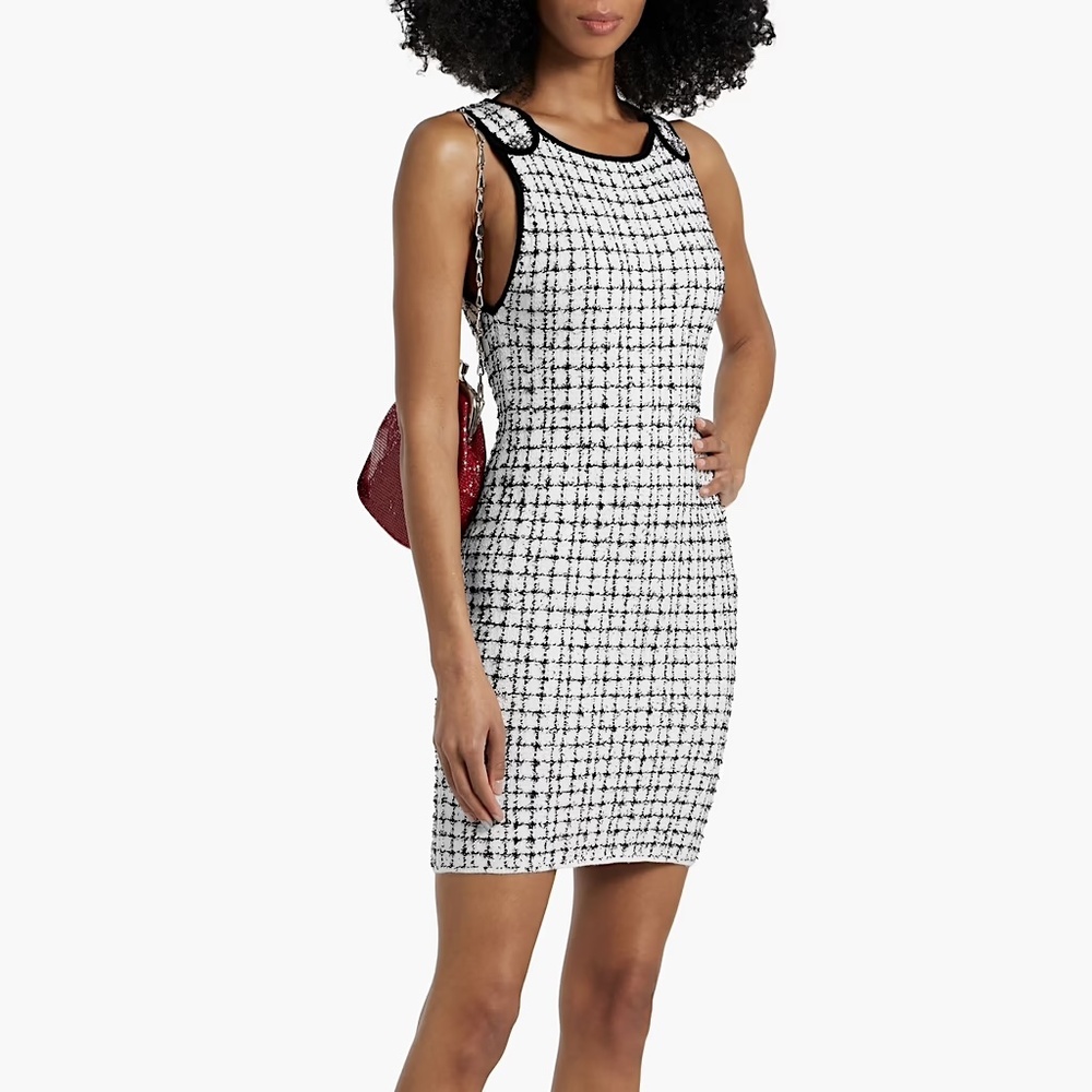 New Alice + Olivia Tallulah Tweed Minidress Large White/Black SOLD OUT 80%OFF